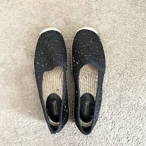 Michael Kors Black Darci Eyelet Canvas Espadrille Flats Size 7